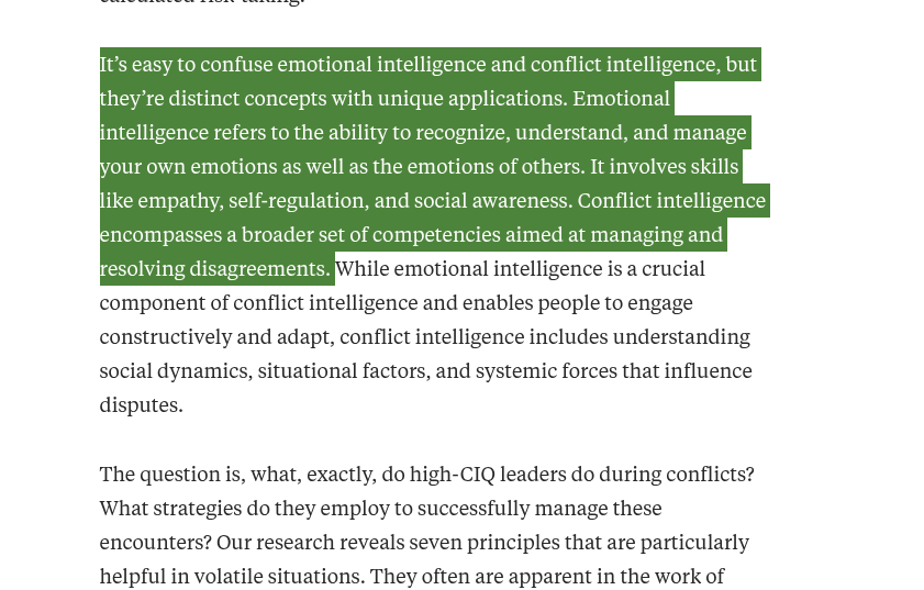 Emotional intelligence versus conflict intelligence